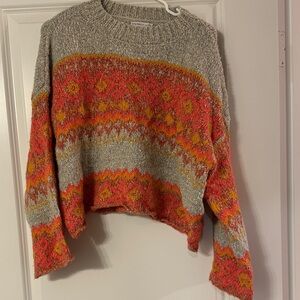 Sincerely Jules Gray and Orange Patterned Sweater